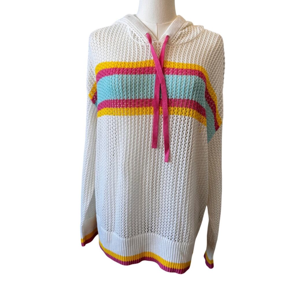 New Torrid Women's White Striped Pointelle Boxy Hoodie Size 00 M/L Coastal Chic - Picture 5 of 9